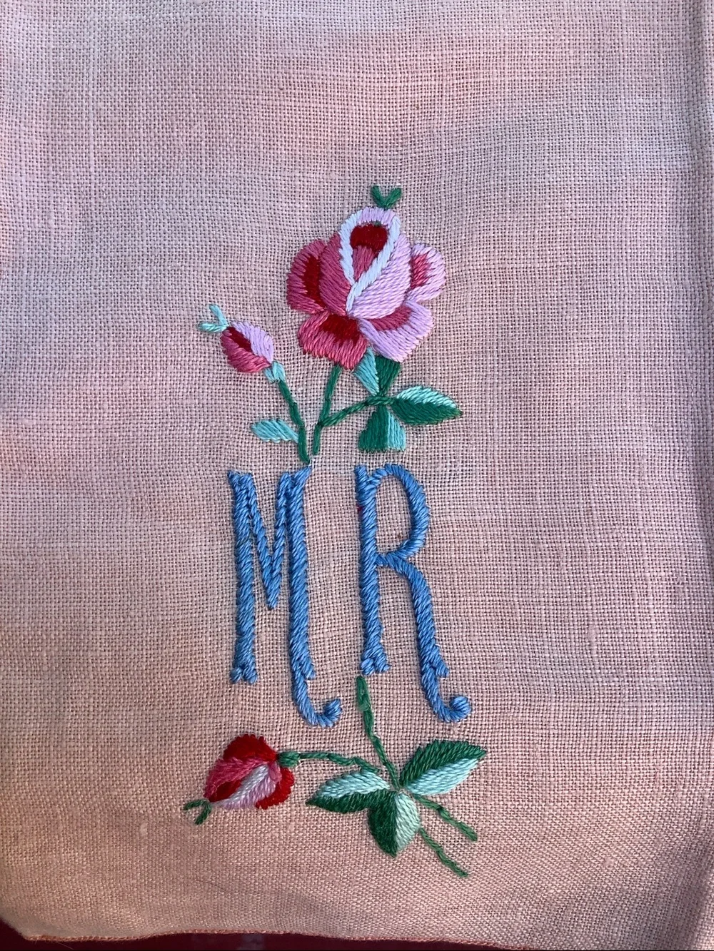 Vintage Pair of Mr & Mrs Linen Embroidered Hand Towels